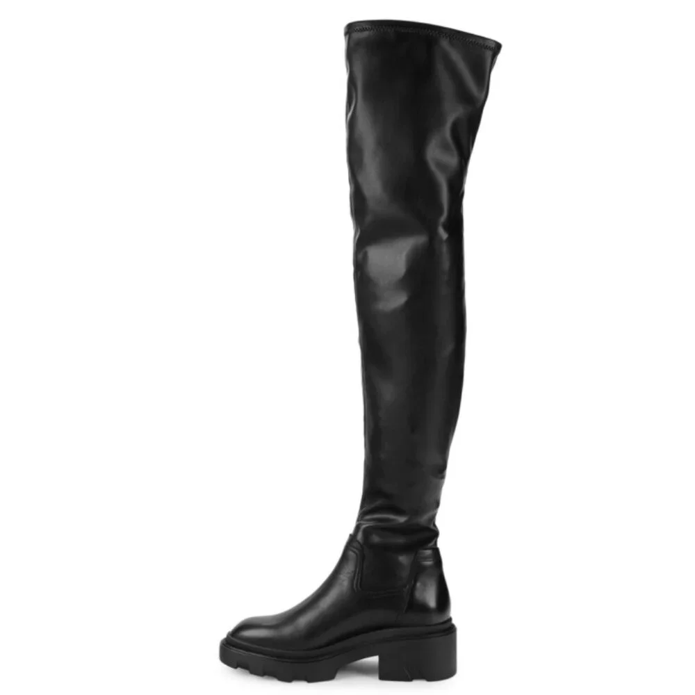 Ash Manny Over-The-Knee Biker Boots Black Thigh-High Leather Chunky Combat Edgy